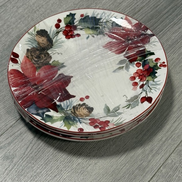 Pier 1 Other - Pier 1 Berry Christmas Salad Plates  9" Discontinued Poinsettia  Set Of 3
